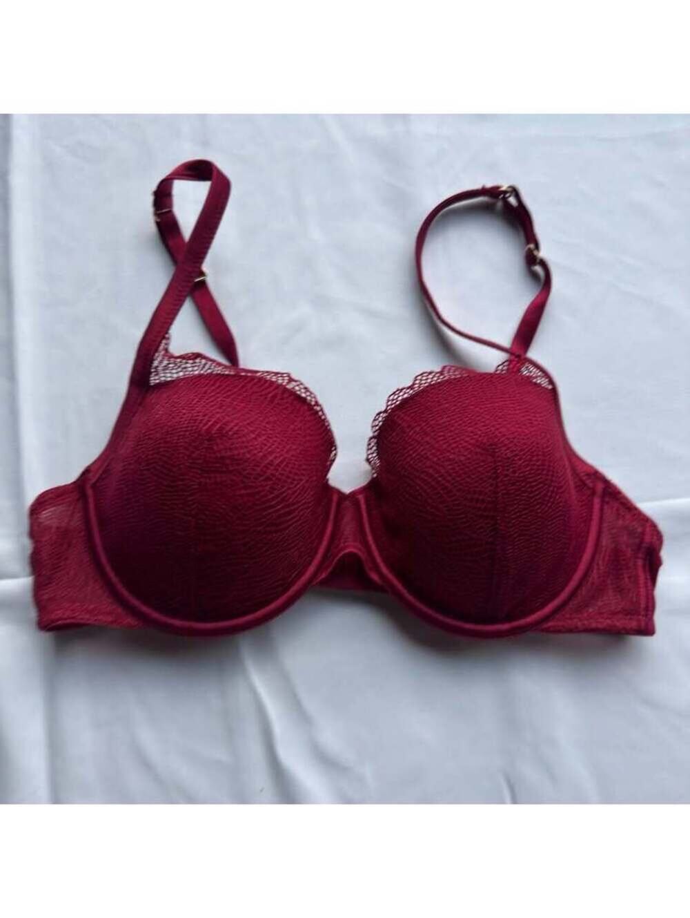 Third Love Luxe Lace Demi Bra - Red - 34B 1/2